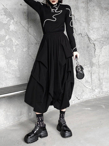 Fashion Irregularity Wide Leg Solid Color Elastic Waist Cropped Pants