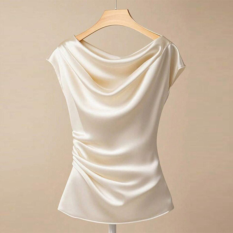 Solid Color Pleated Short Sleeve Shirt