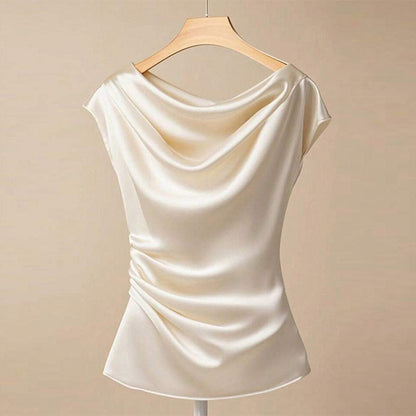 Solid Color Pleated Short Sleeve Shirt
