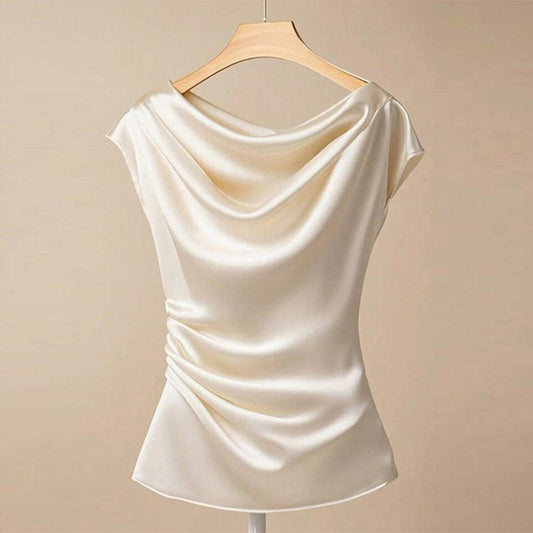 Solid Color Pleated Short Sleeve Shirt