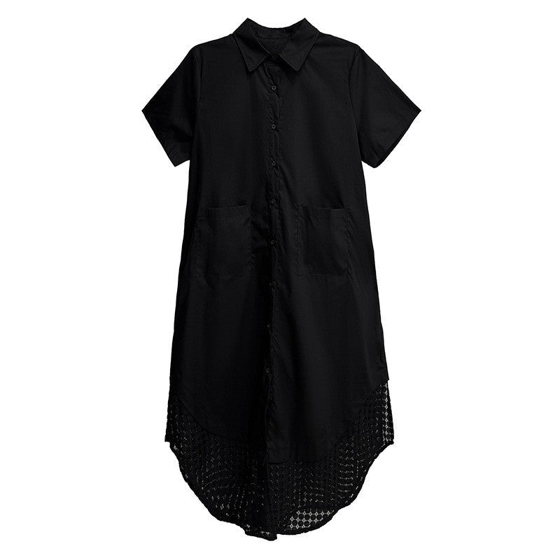 Mesh Panel Asymmetrical Collar Dress - Loose Fit, Trendy, Stylish Midi Dress With Unique Design