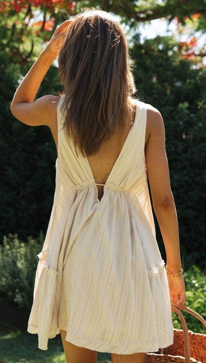V-Neck String Tie Mini Dress