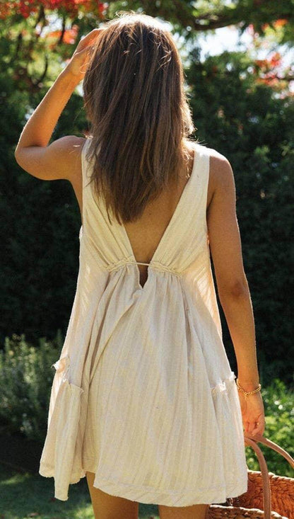 V-Neck String Tie Mini Dress