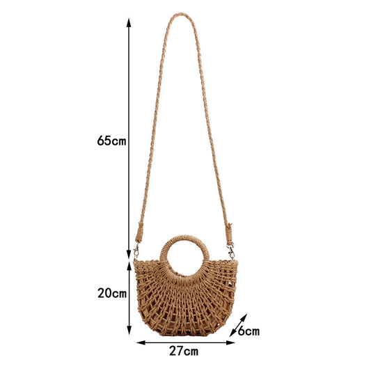 Crochet Market Bag Half-Round Hollow Straw Bag