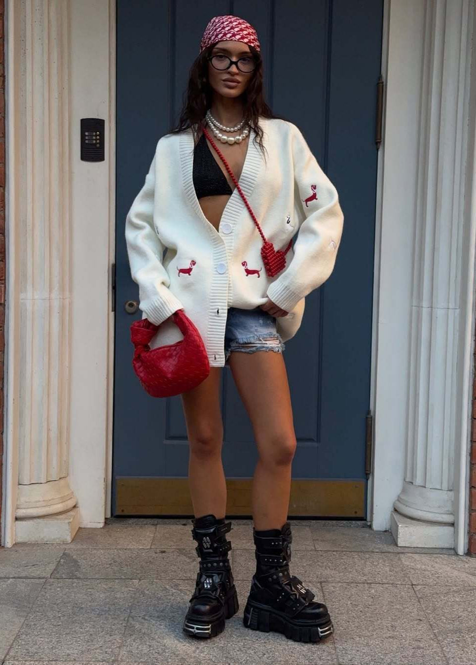 Oversized Knit Cardigan With Dachshund Embroidery