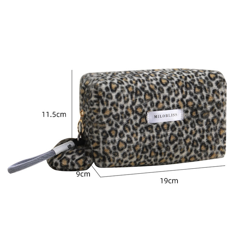 Fuzzy Leopard Print Portable Storage Bag