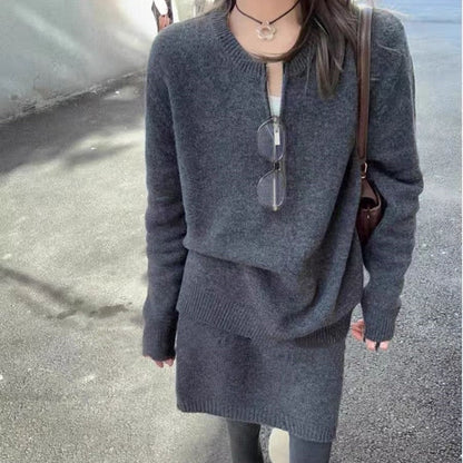 Half Zip Sweater Sleeveless Skirt Set