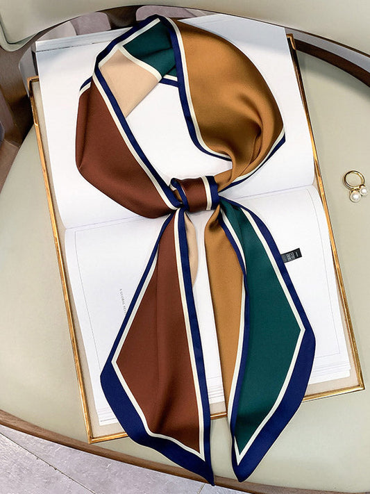 Vintage Color-Block Printed Hair Band& Silk Scarf
