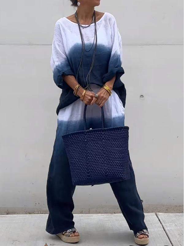 Women's Cotton and Linen Gradient Two-piece Set