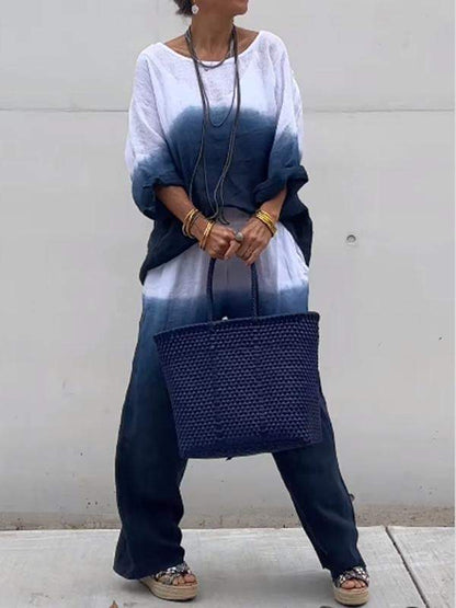Women's Cotton and Linen Gradient Two-piece Set