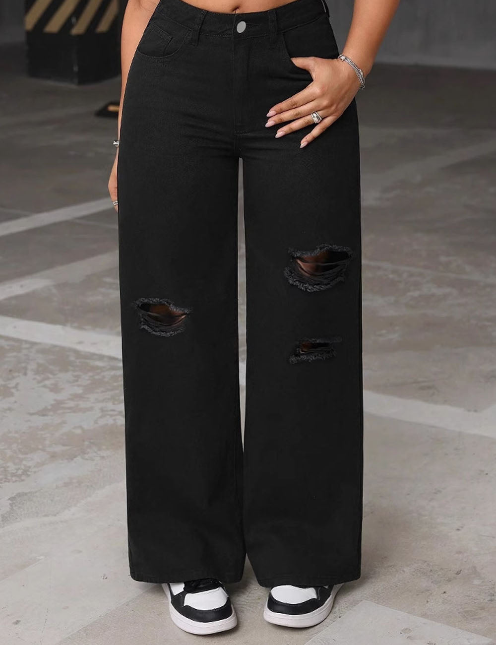 Distressed Ripped Wide Leg Baggy Denim Pants