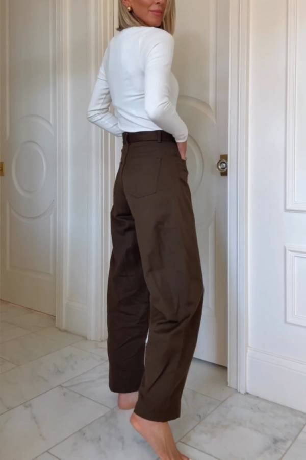 Dark brown straight wide-leg pants