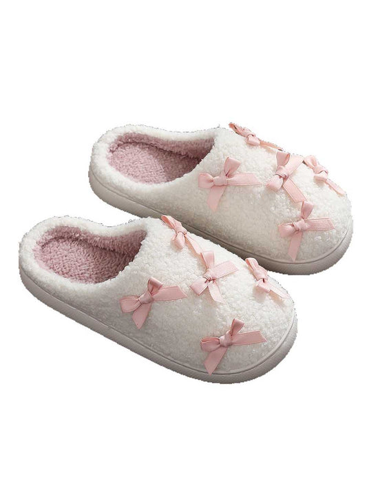 Bow Knot Plush Warm Winter Indoor Slippers