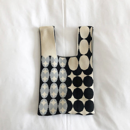 Knit Checkerboard Casual Tote Bag