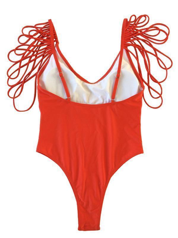 Sexy Backless Tassels Solid Color One-Piece Swimwear