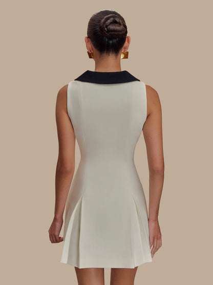 Lapel Mental Buttons Sleeveless Mini Dress
