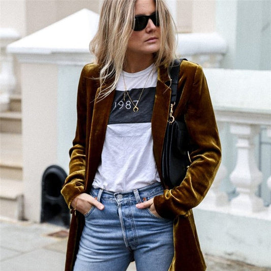 Velvet Longline Suit Blazer Cardigan