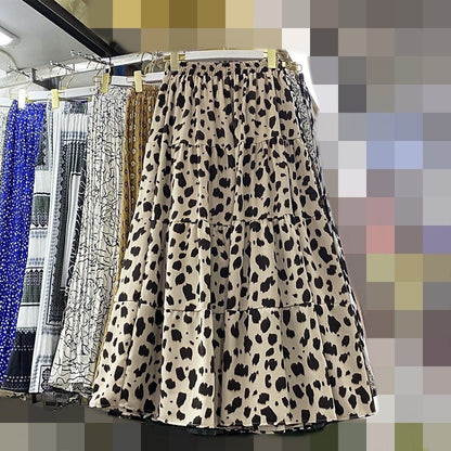 High Waist Leopard Print A-Line Skirt