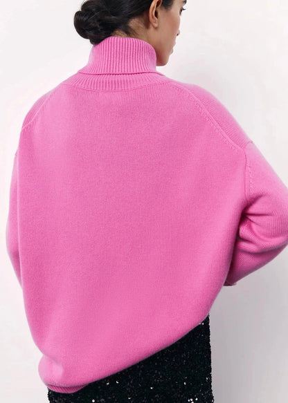 Oversized Turtleneck Sweater In Soft Pink Knit