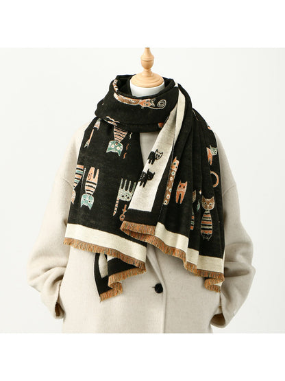 Sscarvii - Fashionable Cat Print Winter Scarf