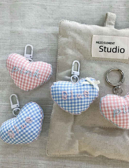 Sweet Checkered Heart Pendant Bag Charm