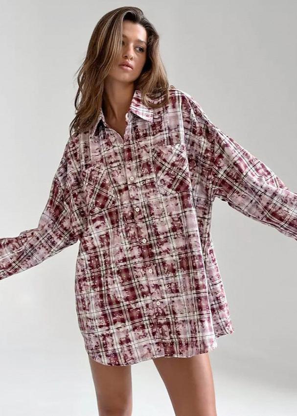 Oversized Plaid Shirt Soft Breathable Fabric