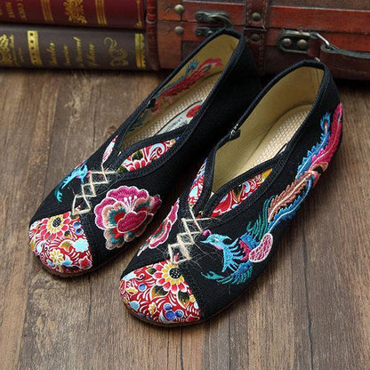 Phoenix Embroidered Old Peking Vintage Flat Shoes