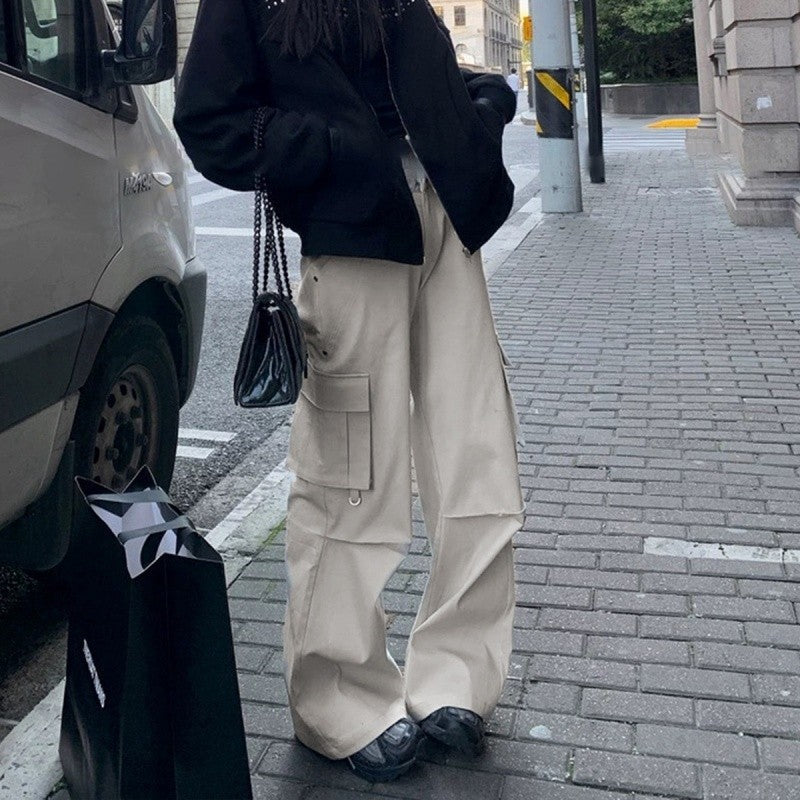 High-Waist Straight Leg Cargo Pants Cotton Loose Fit Women's Casual
