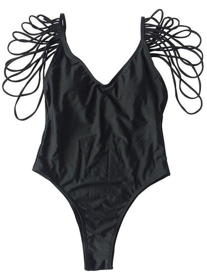 Sexy Backless Tassels Solid Color One-Piece Swimwear