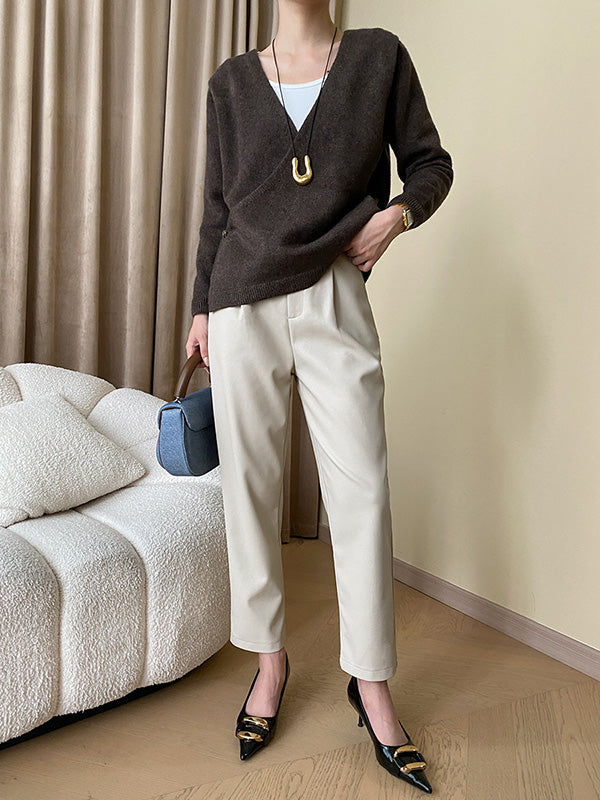 Long Sleeves Loose Asymmetric Buttoned V-Neck Cardigan Tops