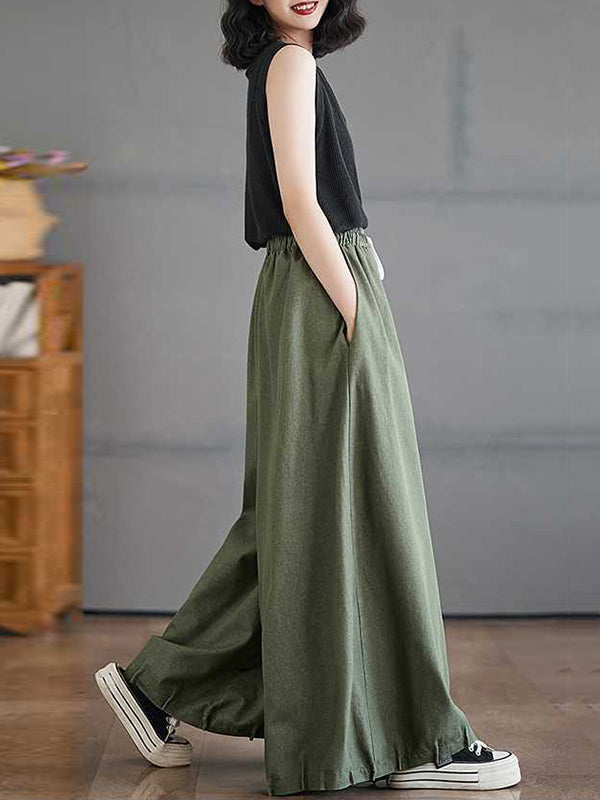 High Waisted Loose Drawstring Elasticity Pleated Pockets Culotte Knickerbockers