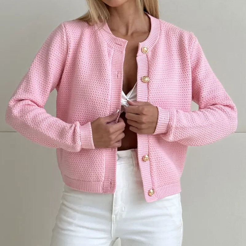 Elegant Knit Solid Color Button Down Cardigan