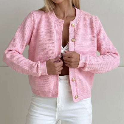 Elegant Knit Solid Color Button Down Cardigan