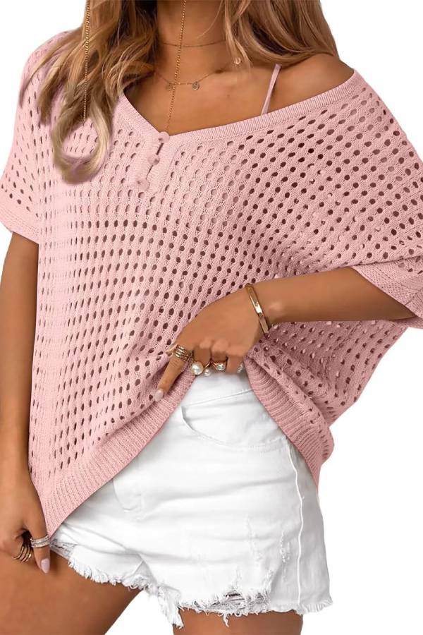 Women's Summer Hollow Out Crochet Knit Tops Beach Coverup