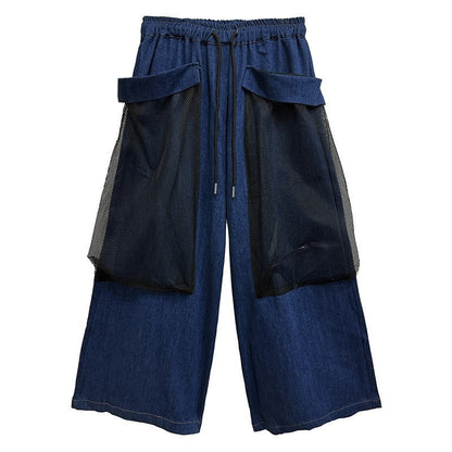 Patchwork Wide Leg Pants With Large Pockets
