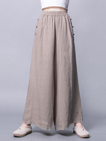 Ramie Cotton High-Waist Plus Size Loose Wide-Leg Casual Pants