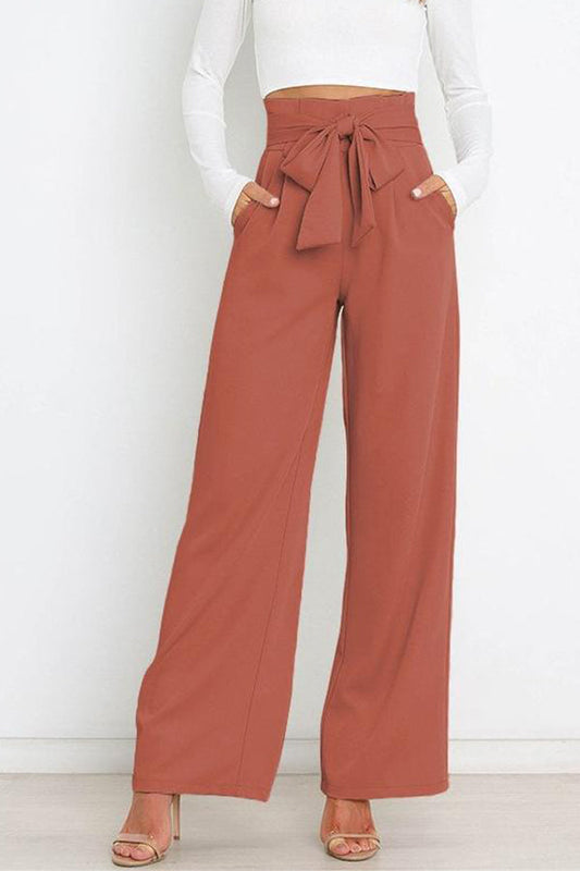 Casual fashion all-match wide-leg pants tie-up bow trousers