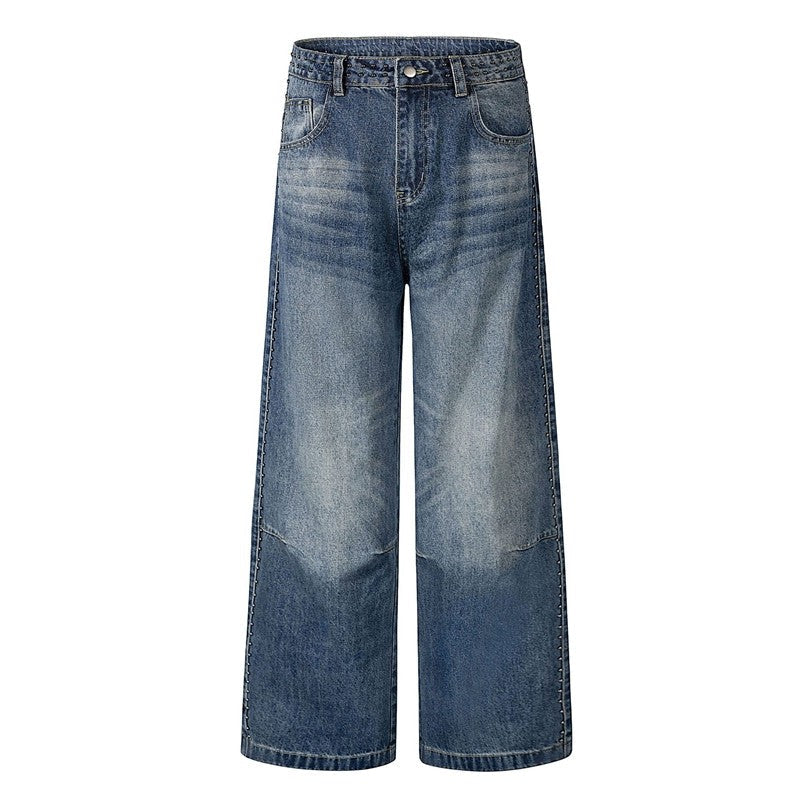 Washed Distressed Straight Wide Leg Pants