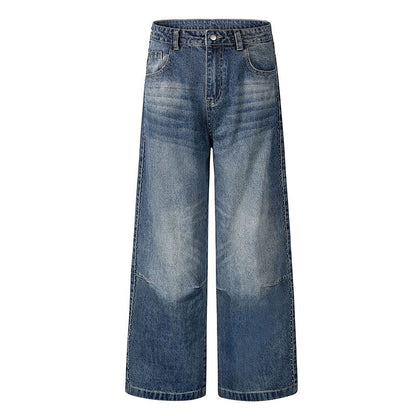 Washed Distressed Straight Wide Leg Pants