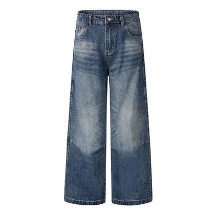 Washed Distressed Straight Wide Leg Pants