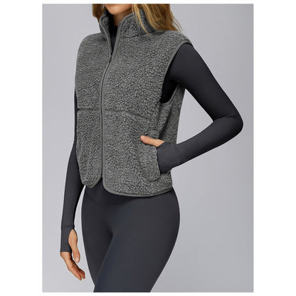 Solid Color Stand Collar Fleece Sports Vest