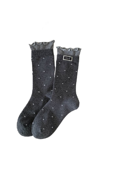 Rufia - Polka Dot Print Mid-Crew Socks with Ruffle Trim