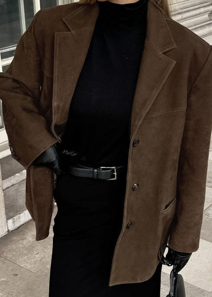 Brushed Velvet Suede Jacket Retro Lapel Style