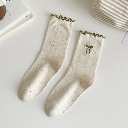 Rufia - Embroidered Bow Mid-Calf Socks