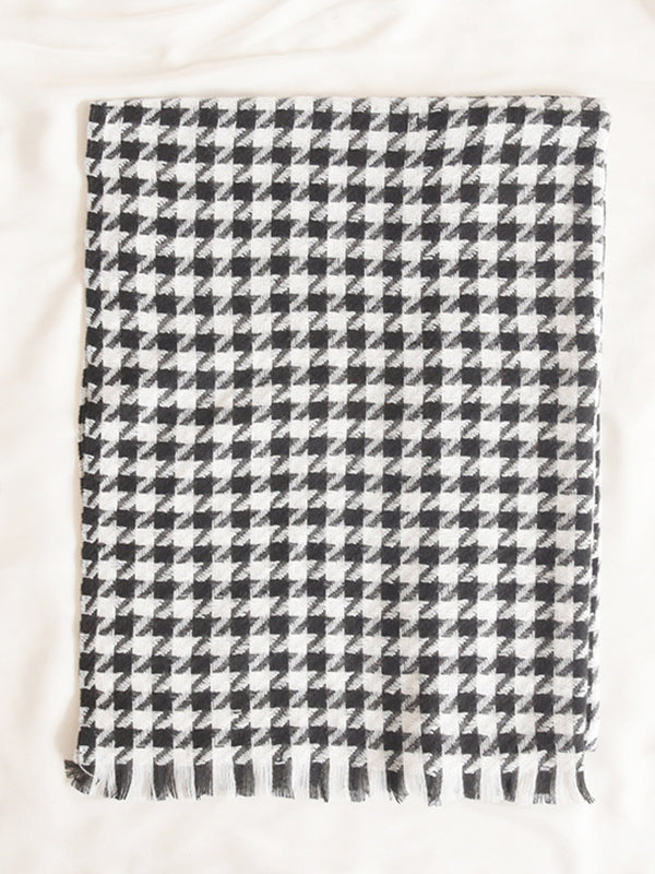Fringed Houndstooth Keep Warm Shawl&Scarf