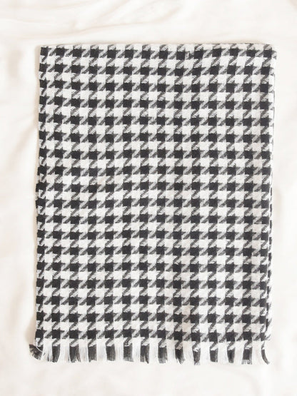 Fringed Houndstooth Keep Warm Shawl&Scarf