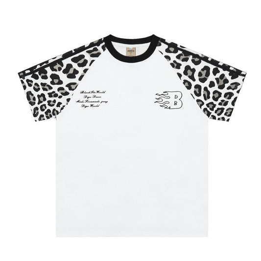 Leopard Print Spliced Raglan Sleeve T-Shirt