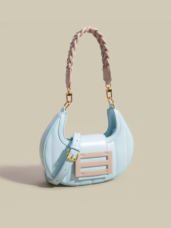 Color-Block Weave Zipper Saddle Bag