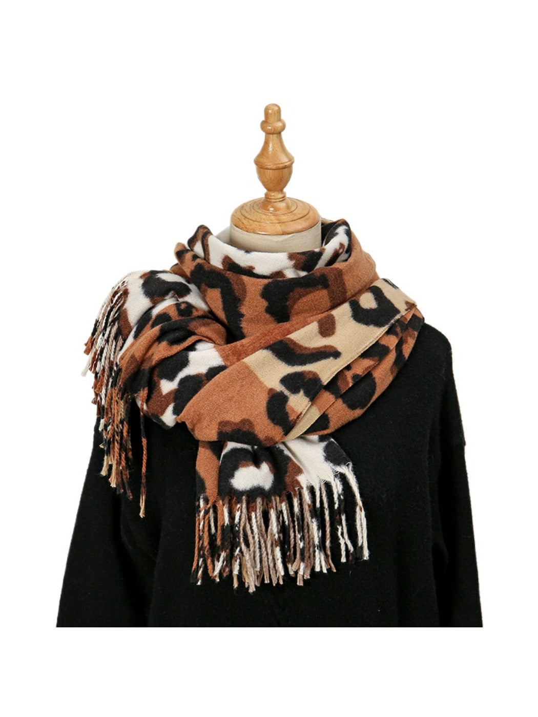 Sscarvii - Leopard Patchwork Tassel Winter Scarf