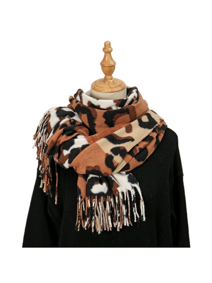 Sscarvii - Leopard Patchwork Tassel Winter Scarf
